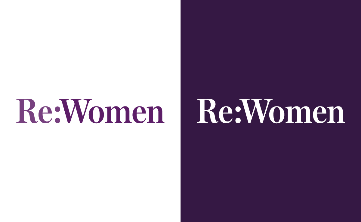 Two ReWomen logos, one dark and the other one light.